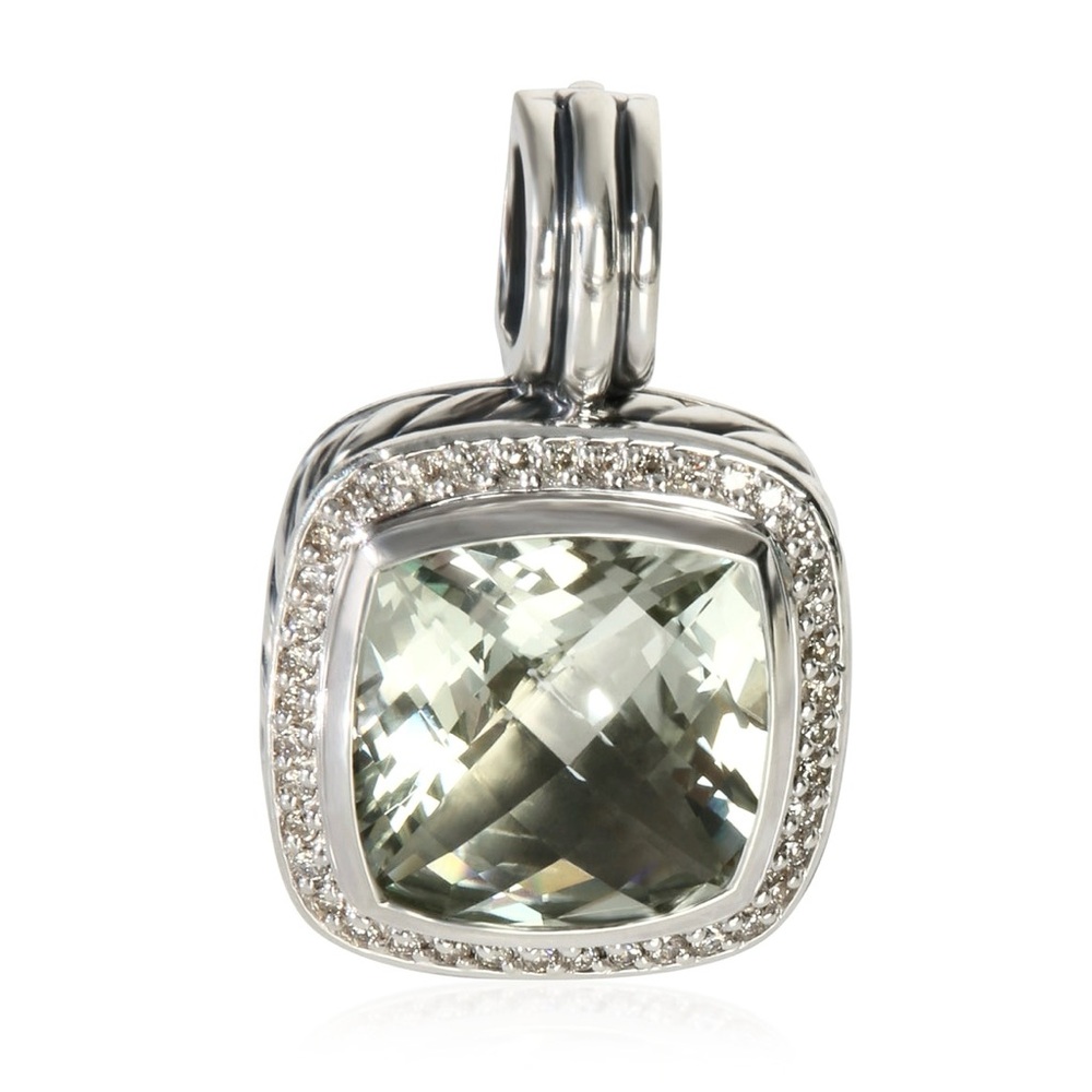 David Yurman 925 Albion Collection Cushion-Cut Prasiolite & Diamond Halo Pendant